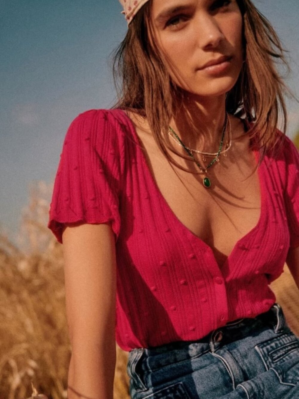Sezane Justine Cardigan in Fuschia
